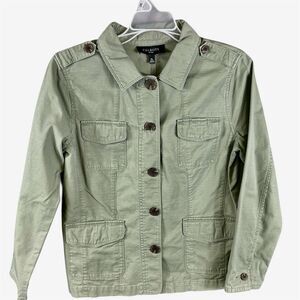 Talbots jacket military field utility PM green cotton green button front